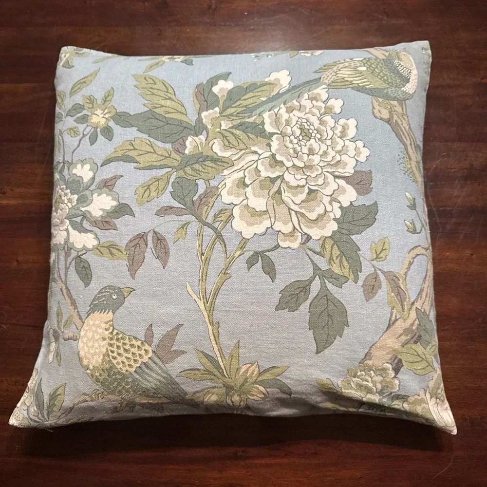 Pottery Barn Pillow Cover & Insert Blue Floral Bird Chinoiserie Botanical Print